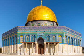 Jerusalem, Israel; May 4th, 2021 -  The Dome of the Rock is an Islamic shrine located on the Temple Mount in the Old City of Jerusalem. 