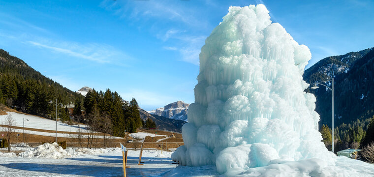 Frozen Fountain Of Ice in St. Ulrich in Gr&ouml;den, Italy