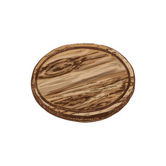 Wood cutting circle board. Vintage hatching monochrome black illustration.
