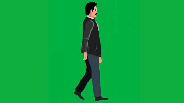 Man's walking cycle 2d animation frames, frame by frame animation, vector motion graphics, character animation