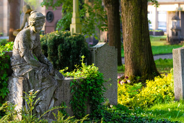 Graves in the old graveyard Pragfriedhof in Stuttgart, Germany