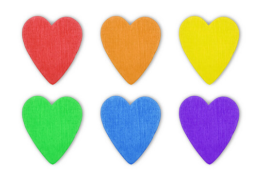 Six isolated hearts in the color of the LGBT flag, can be used as a border or pride line of the gay and lesbian community, design flyers, greeting cards and invitations.LGBT-Valentine's Day.