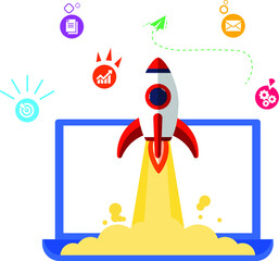 Startup rocket flying illustration. grow your business. Business concept. Start up, Simple mode, Social Media