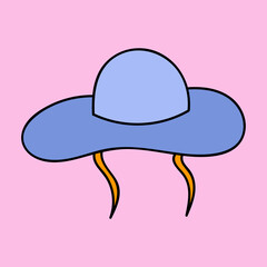 Vector hand drawn clipart of summer hat for hot days, holiday, vacation in city, town, by the beach. Illustration with hand drawn outline isolated on background. For sticker, scrapbook, fabric, etc.