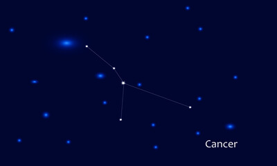 Fototapeta na wymiar Cancer constellation. Starry sky. Dark blue space background. Bright shining stars. Zodiac constellations. Zodiac sign. Vector illustration.