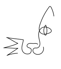 Hand drawn abstract minimalistic cat face. Cute line drawing of a cat muzzle. Smooth lines. Linear feline beauty design. Abstract simple cat portrait. Black outlines isolated on a white. Vector.