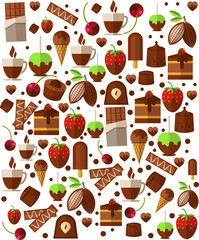 Baking and desserts pattern background. food and cream, sweet design, birthday decoration, vector illustration