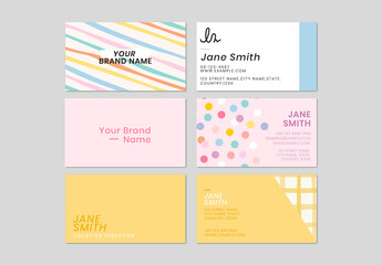 Business Card Template with Cute Pastel Pattern Set