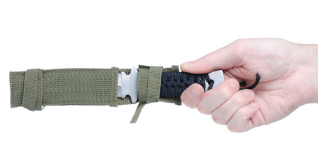 Throwing knife dagger in hand on white background isolation