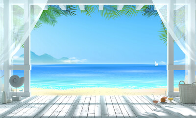 Gazebo on a tropical beach overlooking the ocean