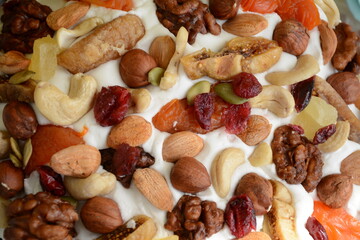 Different nuts for baking. Top view