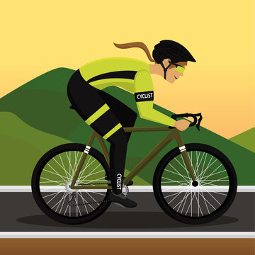 Woman riding bicycle Professional cyclist Cycling Vector illustration