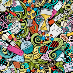 Science hand drawn doodles seamless pattern.