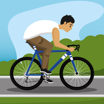 Isolated man riding bicycle Cycling Vector illustration