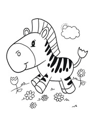 Cute Animals Zebra Coloring Book Page Vector Illustration Art