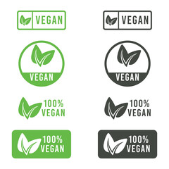 Vegan icon set. Bio, Ecology, Organic logos and icon, label, tag. Green leaf icon on white background