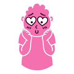 Man with falling in love emotions. Embarrassed emoji avatar. Portrait of a confused person. Cartoon style. Flat design vector illustration.