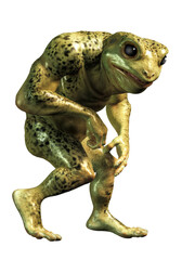 A mutant frogman stands before you: half frog and half human, this humanoid green slimy creature looks like something staight out of a horror movie. 3D Rendering - obrazy, fototapety, plakaty