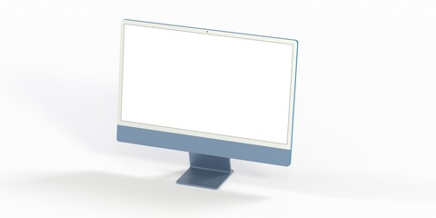 Computer display mock up with blank white screen. Stylish desktop computer mockup. 3d