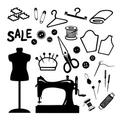 Set of sewing tools and materials