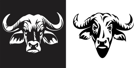 Black & white vector illustration of African Buffalo,
Logo illustration of Buffalo. logo design Buffalo