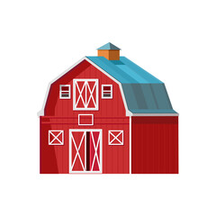 The building of the red barn. Agriculture, agribusiness. Vector illustration isolated on white background.