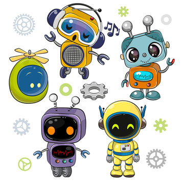 Cute Cartoon Robots on a white background