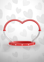 Podium Heart 3d render red isolated background. Illustration 3d