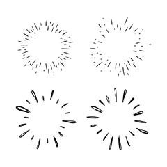 Star burst hand drawn doodles. Sunburst graphic design set. Handmade radial starburst illustrations.