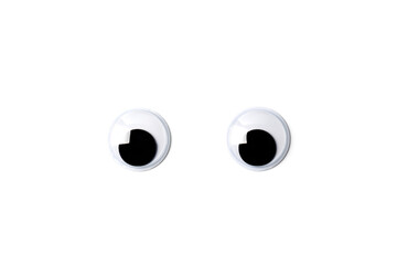Pair of shaky plastic doll eyes isolated on white background.