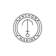 anchor line art logo marine badge vector design