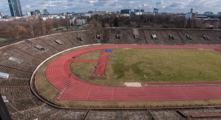 Old abandoned athletics stadium in the center of Warsaw