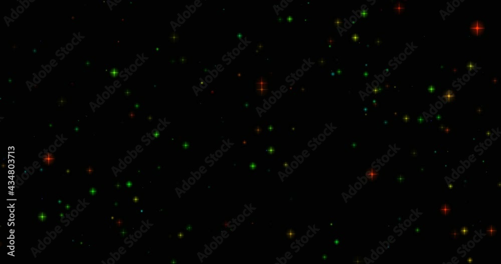 Sticker the effect of shining colorful stars on the background of the black animation of the screen. twinkle