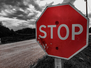 stop sign on a road