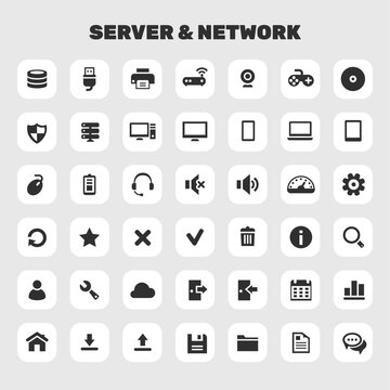 Big Server and Network icon set, trendy flat icons