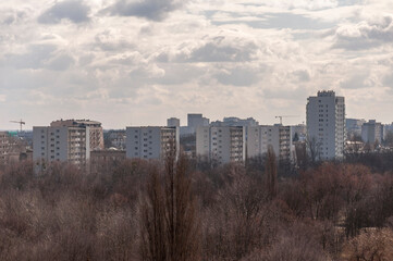 Panorama of Warsaw from the commentators tower of an abandoned athletics stadium 