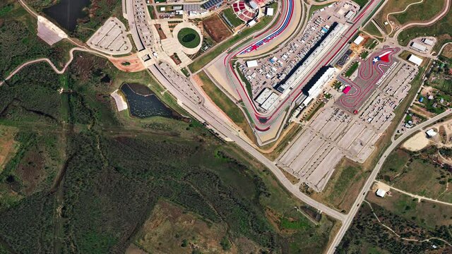 flight over the Circuit of the Americas racetrack in Austin Texas