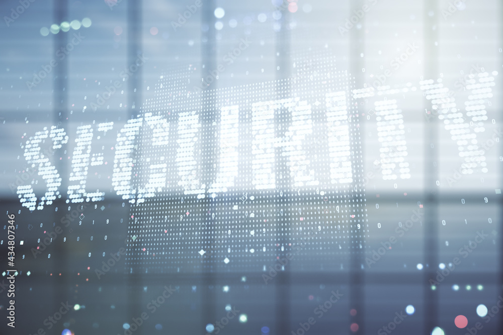 Aufkleber virtual cyber security creative concept on abstract empty interior background. double exposure