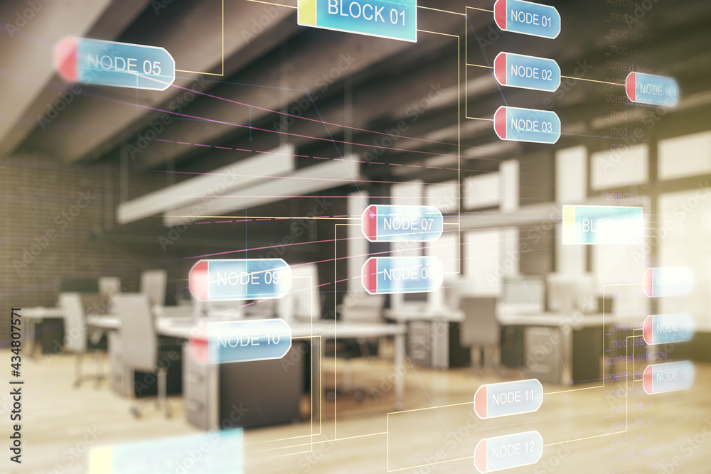 Aufkleber abstract virtual coding concept on a modern furnished office background. multiexposure