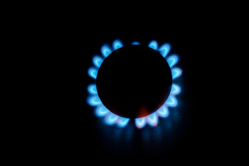 kitchen gas stove with blue flame