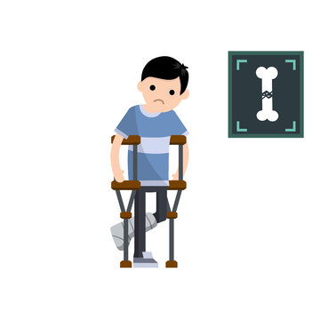 boy with broken leg on crutches clip art preview