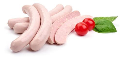 Chicken sausages, isolated on white background. High resolution image.