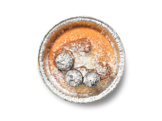 Blueberry cupcake baked in foil and sprinkled with powdered sugar