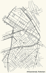 Black simple detailed street roads map on vintage beige background of the Afrikaanderwijk quarter neighbourhood of Rotterdam, Netherlands