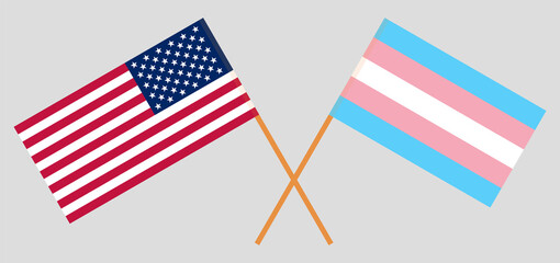 Obraz premium Crossed flags of the USA and transgender pride. Official colors. Correct proportion