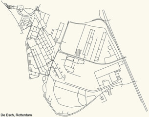 Fototapeta na wymiar Black simple detailed street roads map on vintage beige background of the quarter De Esch neighbourhood of Rotterdam, Netherlands