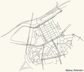 Black simple detailed street roads map on vintage beige background of the quarter Blijdorp neighbourhood of Rotterdam, Netherlands