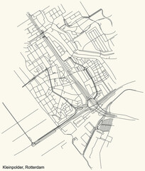 Fototapeta na wymiar Black simple detailed street roads map on vintage beige background of the Kleinpolder quarter neighbourhood of Rotterdam, Netherlands