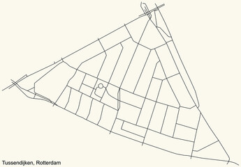 Black simple detailed street roads map on vintage beige background of the quarter Tussendijken neighbourhood of Rotterdam, Netherlands
