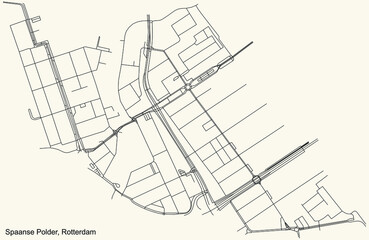 Black simple detailed street roads map on vintage beige background of the quarter Spaanse Polder district of Rotterdam, Netherlands